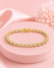 Fancy Floral AD Stone Gold Plated Bracelet / Stylish Partywear Flower Bracelet for Women