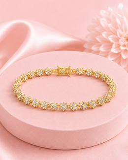 Fancy Floral AD Stone Gold Plated Bracelet / Stylish Partywear Flower Bracelet for Women