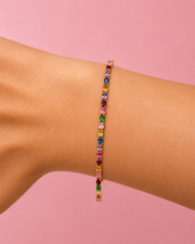 Stylish Multi-Color Fancy Crystal Bracelet | Partywear Rainbow Tennis Bracelet | Trendy Gold Plated Kada Style Jewellery