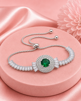 Fancy Emerald Green AD Stone Bracelet | Stylish Adjustable Free Size Partywear Bracelet