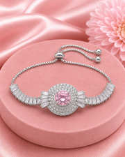 Fancy Stylish Pink Solitaire Adjustable Bracelet / Free Size AD Bracelet for Girls and Women