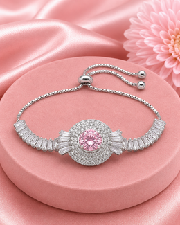 Fancy Stylish Pink Solitaire Adjustable Bracelet / Free Size AD Bracelet for Girls and Women