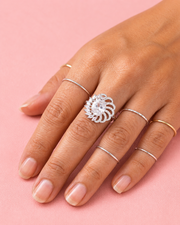 Fancy Stylish American Diamond Floral Adjustable Ring / Partywear Cocktail Ring