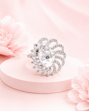 Fancy Stylish American Diamond Floral Adjustable Ring / Partywear Cocktail Ring