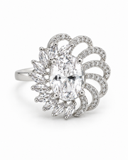 Fancy Stylish American Diamond Floral Adjustable Ring / Partywear Cocktail Ring