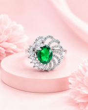 Fancy Emerald Green Partywear Ring | Stylish Silver AD Cocktail Ring for Women | Trending Adjustable Ring