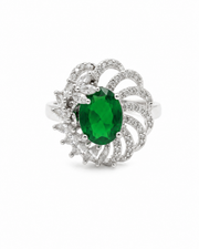 Fancy Emerald Green Partywear Ring | Stylish Silver AD Cocktail Ring for Women | Trending Adjustable Ring