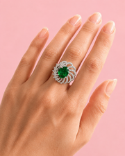 Fancy Emerald Green Partywear Ring | Stylish Silver AD Cocktail Ring for Women | Trending Adjustable Ring