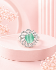 Fancy Green Cocktail Ring | Stylish Adjustable American Diamond Ring for Girls & Women | Trending Partywear Anguthi