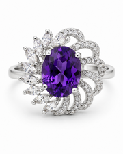 Fancy Purple Diamond Ring | Stylish Partywear Adjustable Cocktail Ring | Trending Jewelry