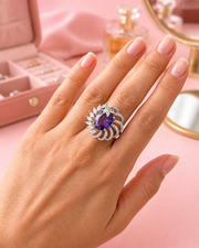 Fancy Purple Diamond Ring | Stylish Partywear Adjustable Cocktail Ring | Trending Jewelry