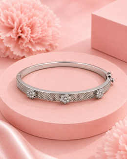 Stylish Silver Fancy Floral Kada | Trendy American Diamond Bracelet | Partywear Jewelry