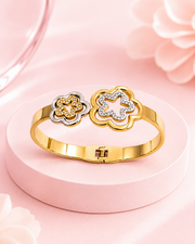 Fancy Stylish Flower Kada - Gold Plated Two-Tone Bangle (Adjustable/Hinged)