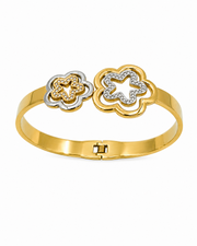 Fancy Stylish Flower Kada - Gold Plated Two-Tone Bangle (Adjustable/Hinged)