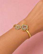 Fancy Stylish Flower Kada - Gold Plated Two-Tone Bangle (Adjustable/Hinged)