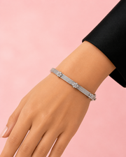 Stylish Silver Fancy Floral Kada | Trendy American Diamond Bracelet | Partywear Jewelry