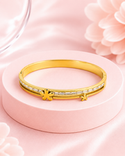 Fancy Stylish Gold Plated Double Layer Flower Kada / Partywear Baguette Stone Bangle