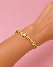 Fancy Stylish Gold Plated Double Layer Flower Kada / Partywear Baguette Stone Bangle