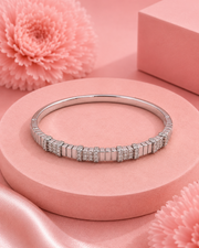 Trending Silver Diamond-Look Fancy Kada | Stylish Partywear Bracelet | Free Size Oval Bangle