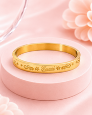 Fancy Designer Style Gold Plated Floral Kada | Stylish Partywear Bracelet for Women | Free Size