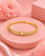 Fancy Gold-Plated Interlocking Diamond Kada | Stylish Partywear Bracelet for Women