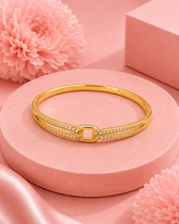 Fancy Gold-Plated Interlocking Diamond Kada | Stylish Partywear Bracelet for Women