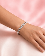 Fancy American Diamond Interlocking Link Kada | Stylish Silver Plated Partywear Bracelet
