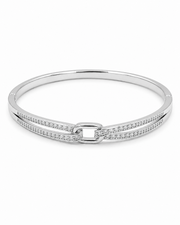 Fancy American Diamond Interlocking Link Kada | Stylish Silver Plated Partywear Bracelet