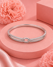 Fancy American Diamond Interlocking Link Kada | Stylish Silver Plated Partywear Bracelet