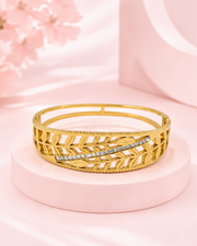 Fancy Leafy American Diamond Gold Kada / Stylish Partywear Openable Bangle