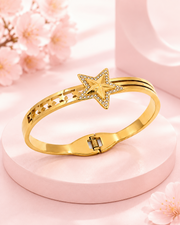 Fancy Stylish Star Gold Plated Bangle / Trending Partywear Star Kada for Women