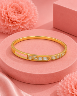 Fancy Gold-Plated AD Stone Stylish Kada | Partywear American Diamond Bracelet for Women & Girls