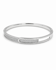 Minimalist Hinged Bangle Bracelet with American Diamond Pavé Stones | Silver Plated Geometric Cuff for Women |