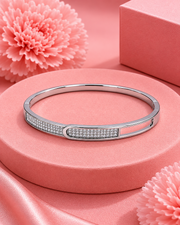 Minimalist Hinged Bangle Bracelet with American Diamond Pavé Stones | Silver Plated Geometric Cuff for Women |