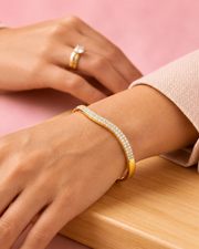 Fancy Wave Style Gold-Plated Sparkling Kada / Stylish Partywear Bracelet for Women