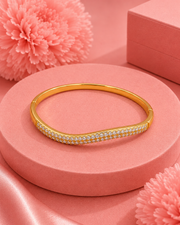 Fancy Wave Style Gold-Plated Sparkling Kada / Stylish Partywear Bracelet for Women