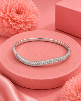 Stylish Wave Silver Kada | Trendy American Diamond Bangle for Women | Partywear Fancy Bracelet