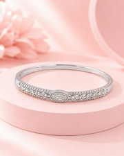 Stylish American Diamond Silver Plated Adjustable Kada Bangle for Women and Girls