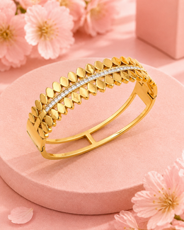 Trendy Gold Plated Fancy Leaf Kada | Stylish AD Stone Bracelet for Women | Partywear Jewellery