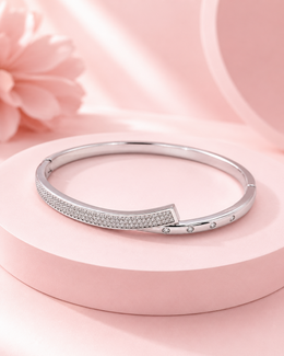 Trendy Silver Fancy Bangle | Stylish Partywear AD Bracelet | Adjustable Free Size Kada for Women