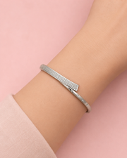 Trendy Silver Fancy Bangle | Stylish Partywear AD Bracelet | Adjustable Free Size Kada for Women