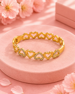 Fancy Stylish Gold Plated Heart Kada / Heart Bracelet for Girls and Women