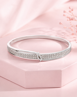 Stylish Rhodium-Plated American Diamond Studded Kada Bangle for Women and Girls (Silver)