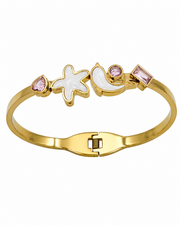 Trendy Starfish Moon Gold Bangle | Stylish Pink Stone Partywear Bracelet for Women | Free Size Fancy Kada