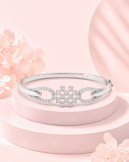 Fancy Stylish American Diamond Silver Kada | Trendy Geometric Bracelet for Women | Partywear Jewellery