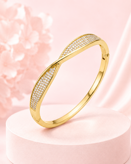 Stylish Infinity Twist Gold Bangle | Fancy American Diamond Kada | Women's Partywear Jewelry