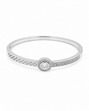 Rhodium Plated American Diamond Studded Geometric Hinged Bangle for Women