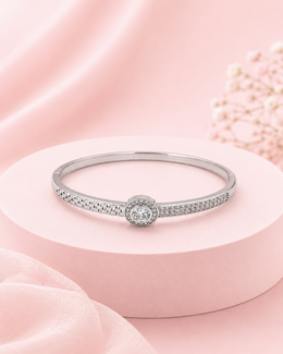 Rhodium Plated American Diamond Studded Geometric Hinged Bangle for Women