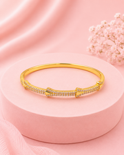 Fancy Gold Plated Pink Stone Studded Kada / Stylish American Diamond Bracelet for Women