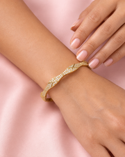 Elegant Geometric CZ Gold-Plated Hinged Bangle | Cubic Zirconia Studded Kada Bracelet for Women